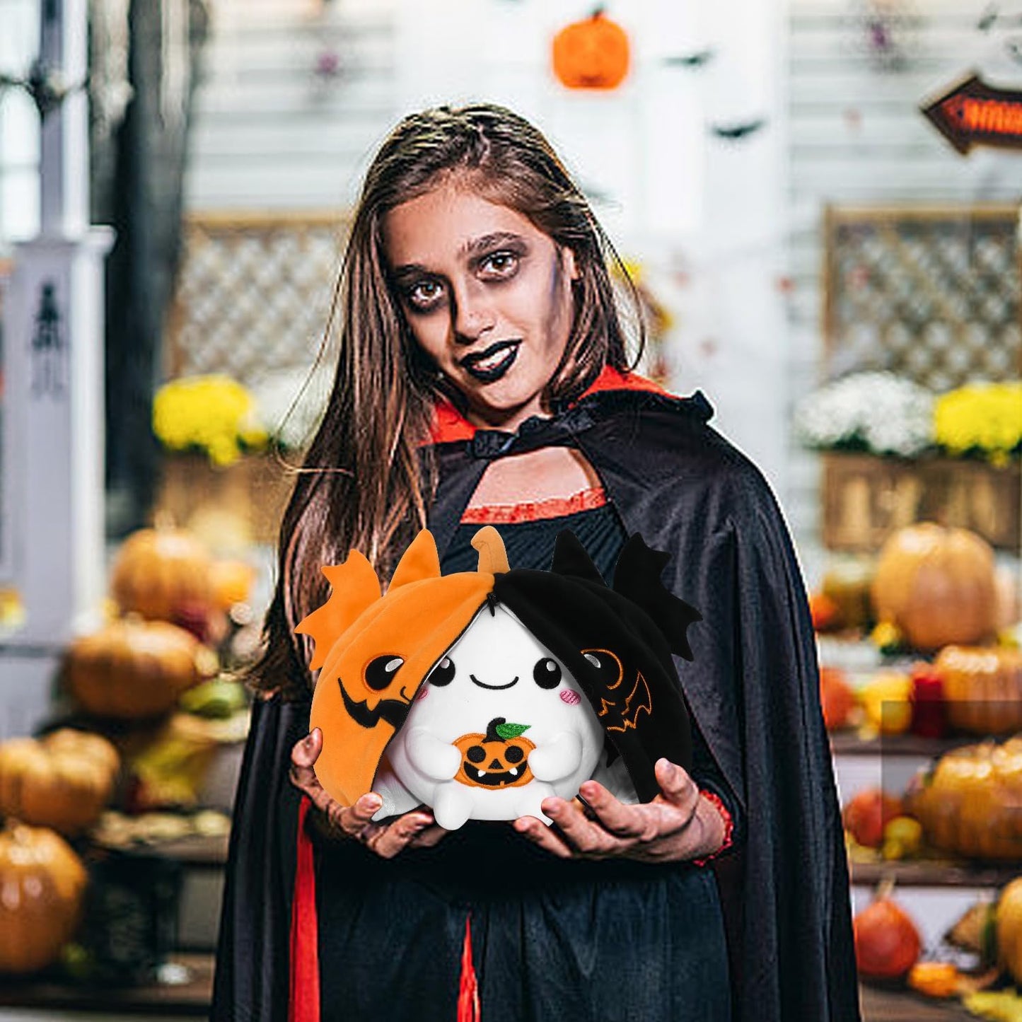 Halloween Stuffed Animal Reversible Bat Ghost Plush, Transformed Pumpkin Plush Zipper, Bat Ghost Stuffed Animal Cute Plushie Birthday Gift for Boys Girls Kids