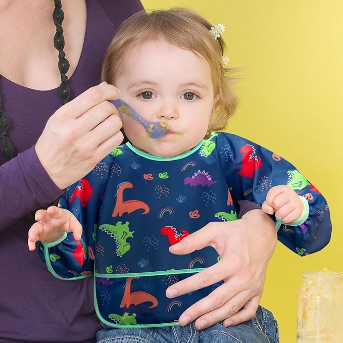 Accmor 5 Pack Long Sleeve Bibs, Baby Smock Waterproof Sleeved Bib Smock for Baby Toddler 6-36 Months