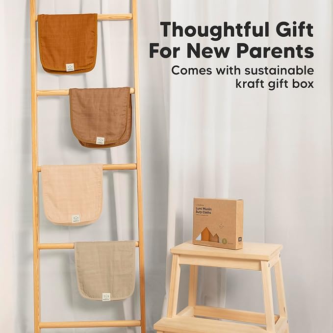 5-Pack Cotton Muslin Burp Cloths Baby Girls, Boys - Soft & Absorbent Spit Up Burp Rags, Large Muslin Towel, Cotton Wash Cloths for Babies, Newborn, Infant, No Shrink, Durable, Neutral (Spice)