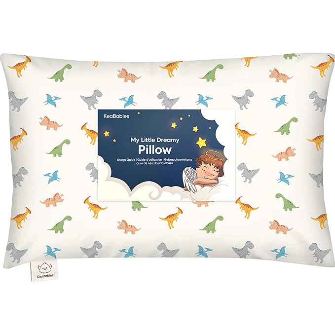 Toddler Pillow with Pillowcase - 13x18 My Little Dreamy Kids Travel Bed Pillows for Sleeping, Organic Cotton Small Pillowcase, Soft & Breathable, Machine Washable, Toddlers 2-5 Years Old (Roarsome)