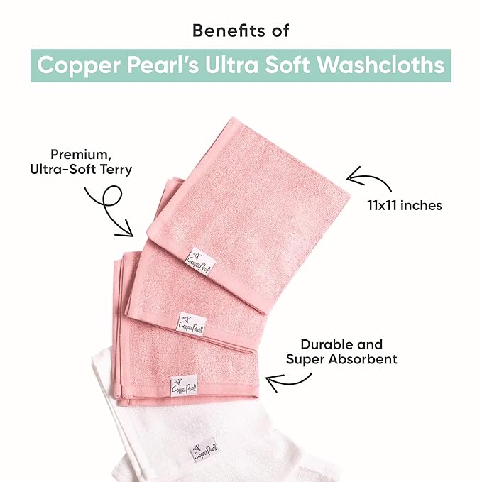 Copper Pearl 6 Ultra Soft Baby Bath Washcloths Premium Large Soft Dove (White) 11" x 11" Towels