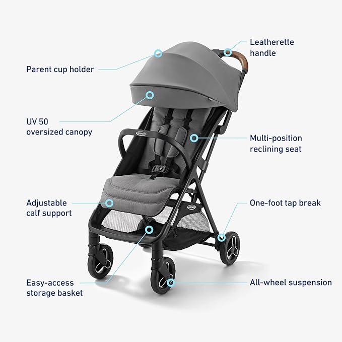 Graco Ready2Jet Compact Stroller – Overhead Friendly Compact Travel Stroller with Automatic Fold, Kingston