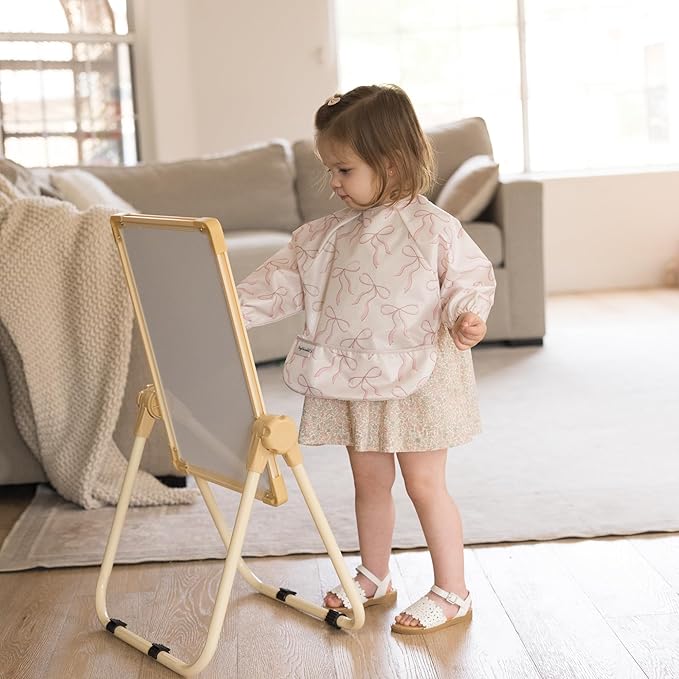 Tiny Twinkle Long Sleeve Bib for Babies & Toddlers – 2 Pack Waterproof Smock Bibs for Eating – Machine Washable & Mess-Proof, Baby Feeding Essential & Shower Must-Have (Toile,Bows, 6-24M)