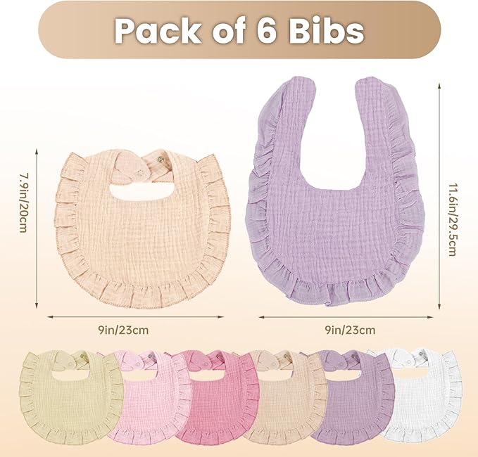 Oiomniv Muslin Baby Bibs, 6-Pack Bandana Drool Bibs Soft Cotton Adjustable Unisex Newborn, Toddler for Drooling Teething