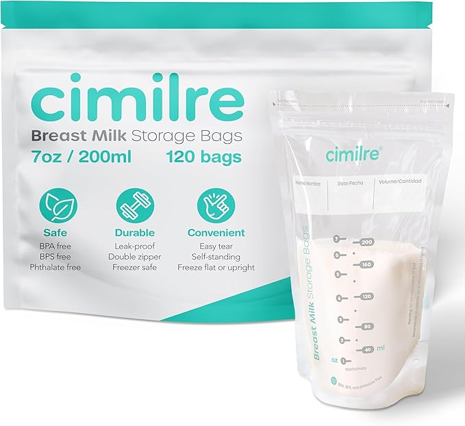 E1 Portable Breast Pump & Breast Milk Storage Bags Bundle – Compact Double Electric Pump with 120 Leak-Proof 7oz Bags for On-The-Go Pumping & Milk Storage