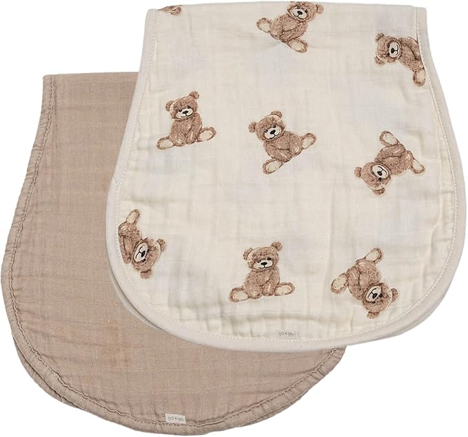 Ali+Oli 2-pk Muslin Burp Cloths for Baby Boys and Girls (Teddy-Taupe) Organic Baby Burp Cloth, Burp Rags for Newborn
