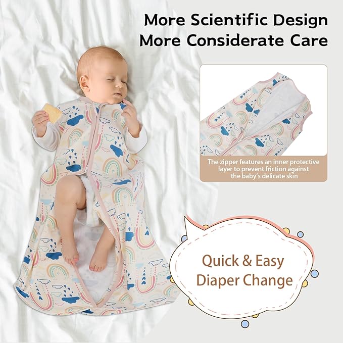 Baby Sleep Sack 0-6 Months,100% Cotton TOG 0.5 Wearable Blanket for Newborn and Infant, 3 Pack 2-Way Zipper Lightweight Sleeping Bags for Toddler