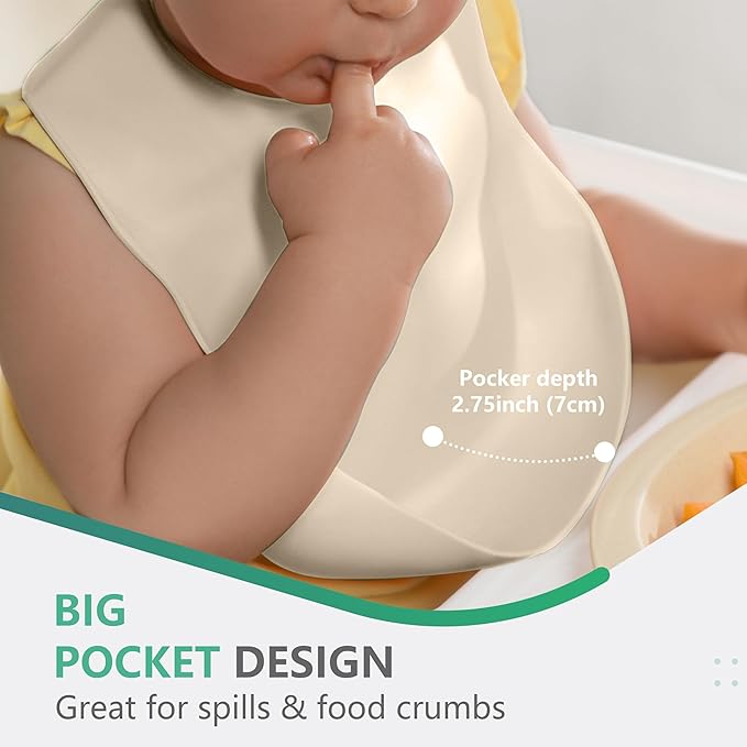 Cuddle Campus Set of 3 Silicone Bibs for Babies & Toddlers,Soft Adjustable Bibs with Pocket Food Catcher for Baby Girl,Boy