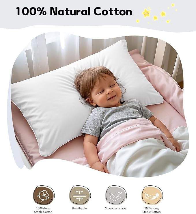 Deep Dream 100% Cotton Toddler Pillowcases Set of 2, 13x18 Inches Fits Baby Pillow Sized 12x16, 13x18, 600 Thread Count Cotton Small Travel Kids Pillow Case Covers with Envelope Closure, White