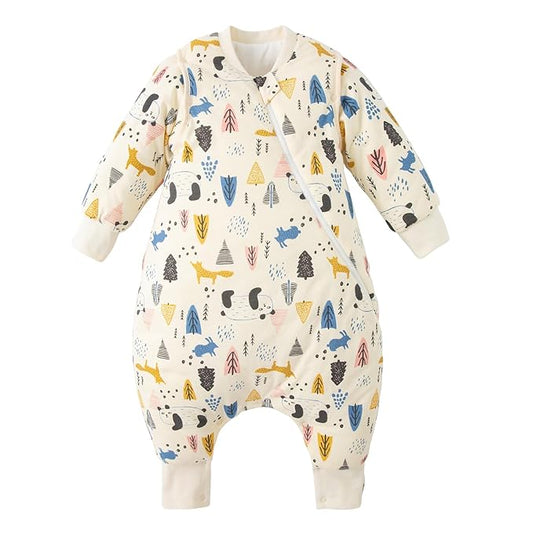Duomiaomiao Unisex Baby Sleep Sack,3.5 TOG Baby Sleeping Bag,100% Cotton,Winter Cotton Toddler Sleeping Sack with Feet, 2-Way Zipper Sleeping Bag Sack for Early Walkers