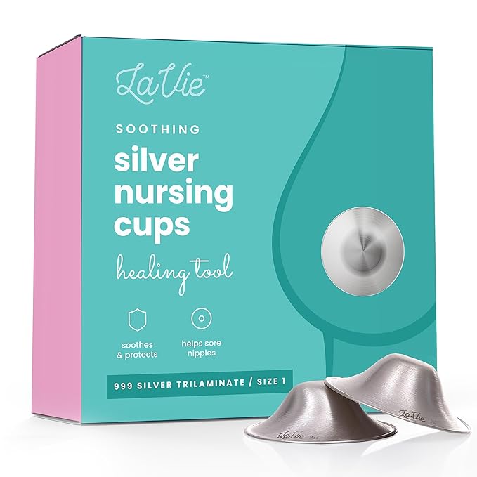 LaVie Silver Nursing Cups, Soothing Protection for Nursing Nipples of Newborns, Calming Relief for Breastfeeding Moms, 999 Silver Trilaminate All Natural (Size 1)