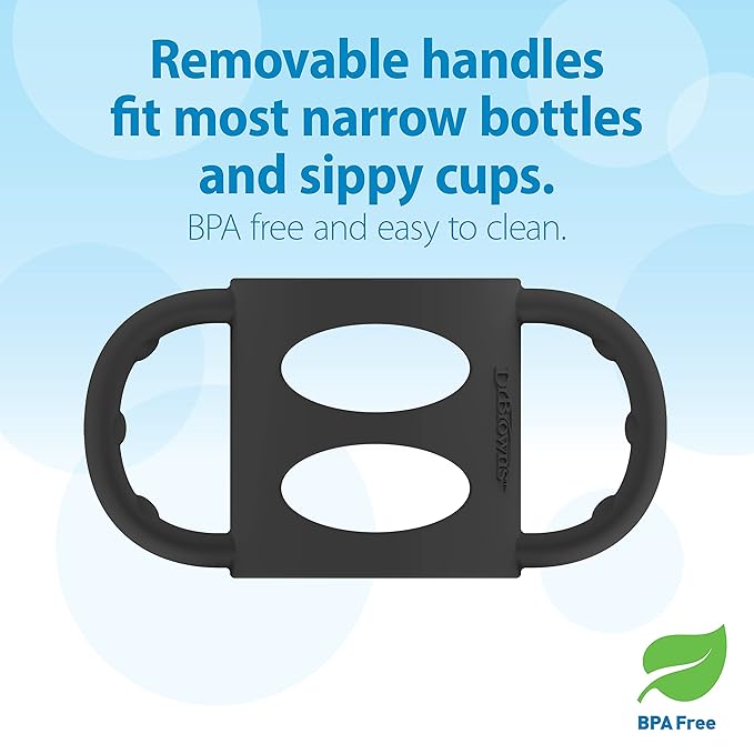 Dr. Brown’s® Milestones™ 100% Silicone Baby Bottle Handles, Narrow, Black, 2 Pack, 4m+