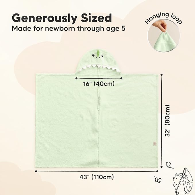 KeaBabies Organic Baby Towel with Hood for Girls, Boys - Soft, Absorbent, 100% Cotton Hooded Baby Towels for Newborns, Infants, Large Hooded Bath Towels for Babies, Kids, Toddler 1-3 (Draco)