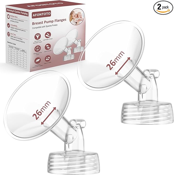 26mm Flanges Compatible with Spectra S2 S1 9 Plus Synergy Gold Breastpump, Not Original Spectra Replacement Pump Parts, Wide Mouth Flange Accessories for Elastic Nipples Work with Backflow Protector