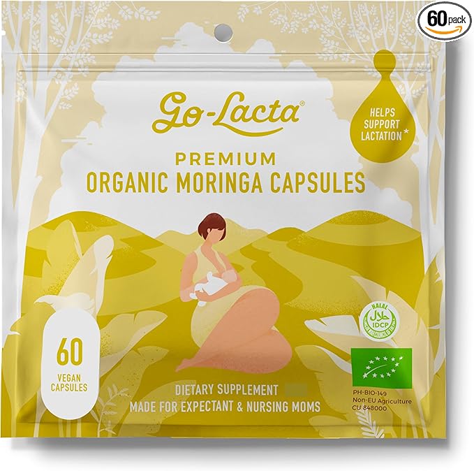 Go-Lacta® 100% Organic Moringa Capsules for Breastfeeding Moms - 60 Capsules - Pure Premium Postnatal Vitamins - Breastfeeding Supplements to Increase Milk Supply - Postpartum Vitamins for Women