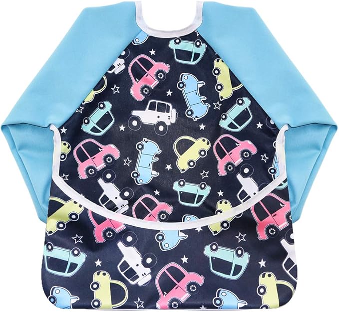 Infant Toddler Baby Waterproof Sleeved Bib, Bib with Sleeves&Pocket, 6-24 Months