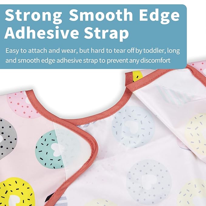 Long Sleeve Bibs For Babies 6-24 Months Full Coverage Shirt Bib for Baby Boys Girls Waterproof Smock Bibs with Sleeves Toddler Mess Free Bib for Eating with Pocket, 3 Pack