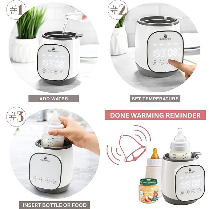 Baby Bottle Warmer for Breastmilk - 5-in-1 Feeding Bottle Warmers for all Bottles, Food Jars, and Breastmilk Bags - Smart Accurate Temperature Control, Automatic Shut-Off Milk Warmer for Baby