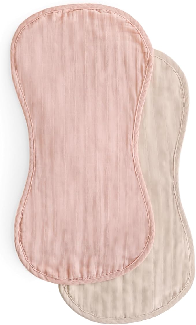 mushie Muslin Baby Burp Cloths | 100% Organic Cotton, Set of 2 (Blush/Fog)