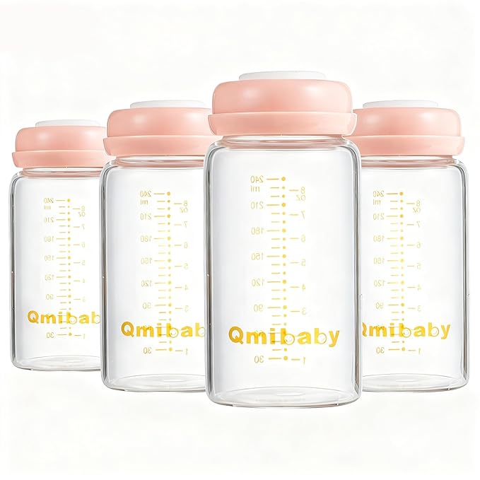 Breast Milk Storage Bottles 240ml 8oz BPA-Free Leak-Proof Baby Bottle for Breastmilk Storage Wide Neck Bottles with Screw Ring Sealing Disk Breastfeeding (Pink, 240ml-4Packs)