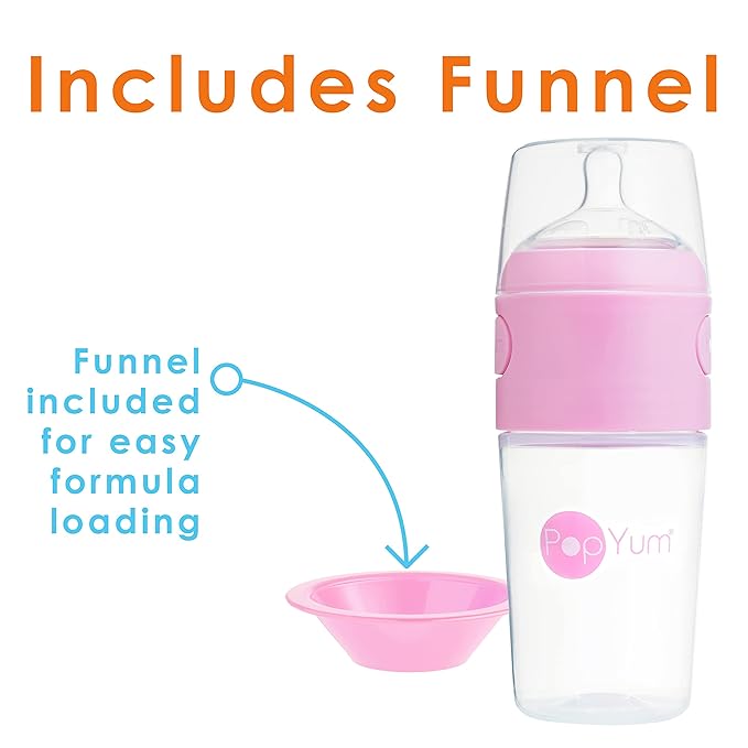 PopYum 9 oz Pink Anti-Colic Formula Making/Mixing/Dispenser Baby Bottles, 3-Pack with #2 Medium Flow Nipples, 260 ml, BPA-Free, Natural Latch