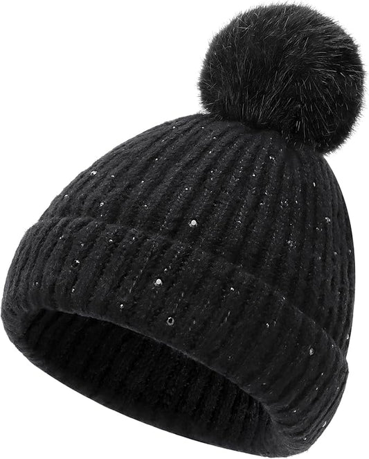 Girls Winter Hat Warm Toddler Beanie with Pom Pom Winter Hats for Baby and Kids