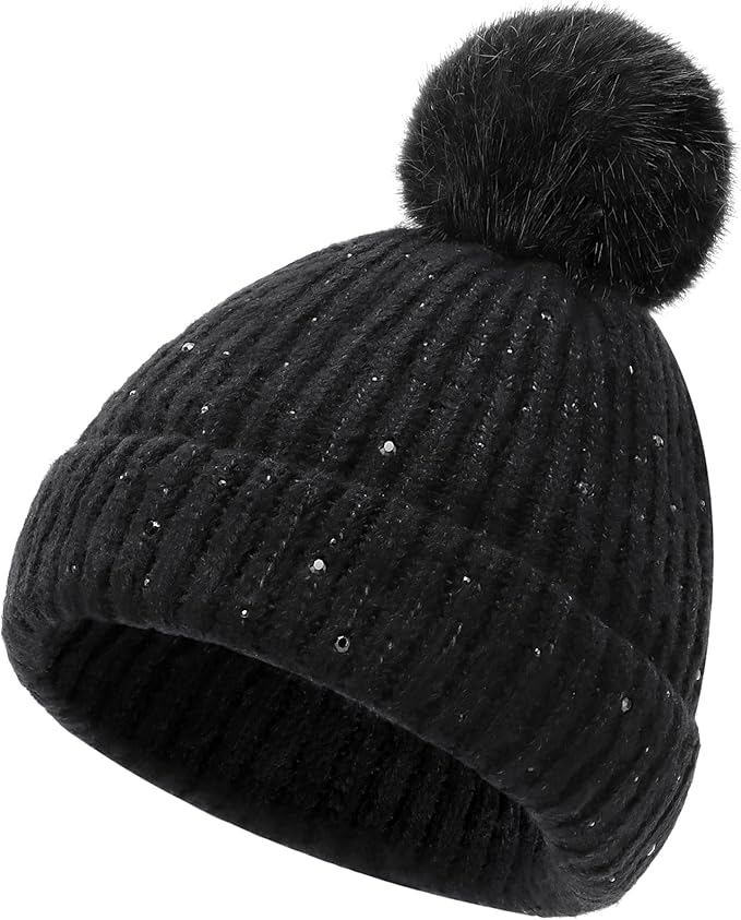 Girls Winter Hat Warm Toddler Beanie with Pom Pom Winter Hats for Baby and Kids
