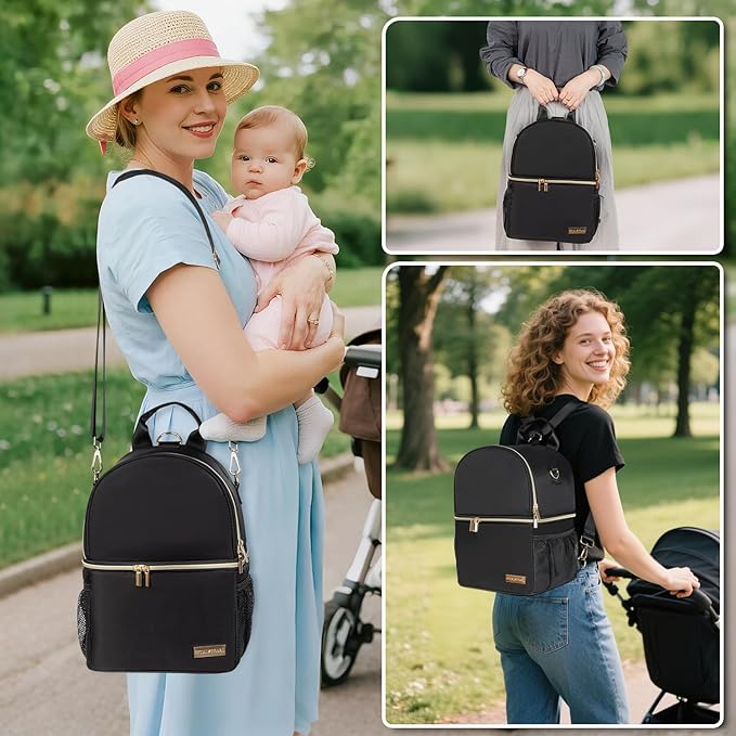 Breastmilk Cooler Travel Bag – 2-in-1 Pump & Bottle Compartments | Insulated for 8 Hours with 2 Gel Ice Packs | Waterproof, Fits 9oz Bottles | Convertible Backpack & Shoulder Bag