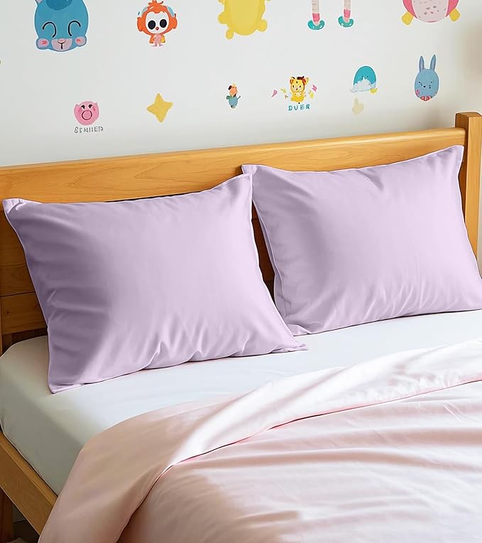 Deep Dream 100% Cotton Toddler Pillowcases Set of 2, 13x18 Inches Fits Baby Pillow Sized 12x16, 13x18, 600 Thread Count Cotton Small Travel Kids Pillow Case Covers with Envelope Closure, Lavender