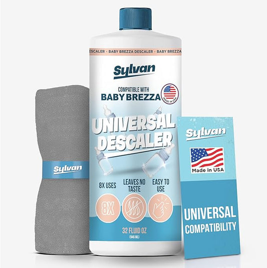Descaler Compatible with Baby Brezza Machines | 32 Oz | 12 Month Supply | US Made | Free Cleaning Cloth | Descaling Solution Compatible with Baby Appliances | Cleans & Descales
