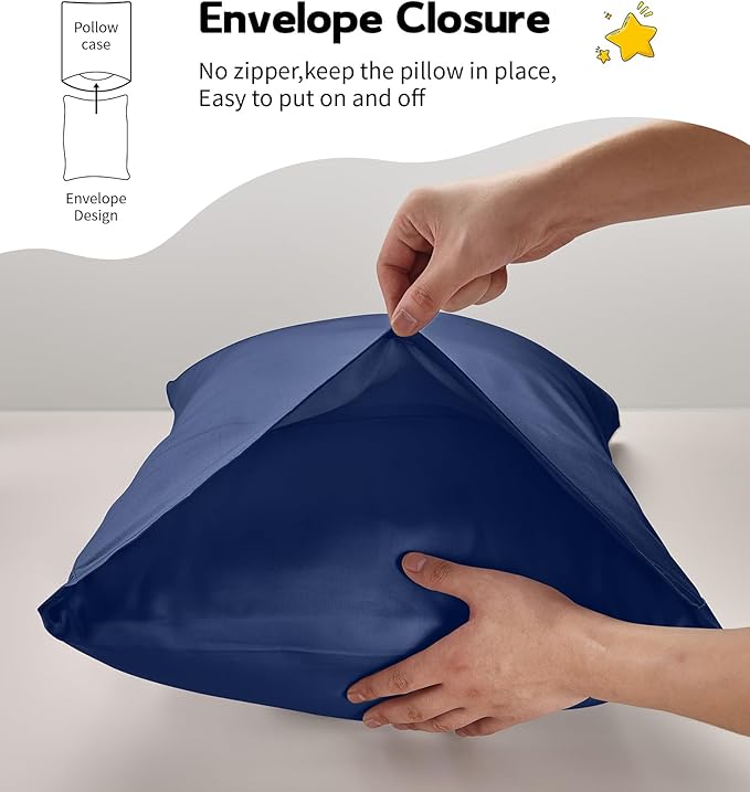 Deep Dream Toddler Pillowcases for 13x18 Pillow 2 Pack, 100% Cotton Travel Pillow Case Cover, 600 Thread Count Cotton Pillow Covers, Soft & Breathable Small Pillow Cases Envelope Closure, Navy Blue