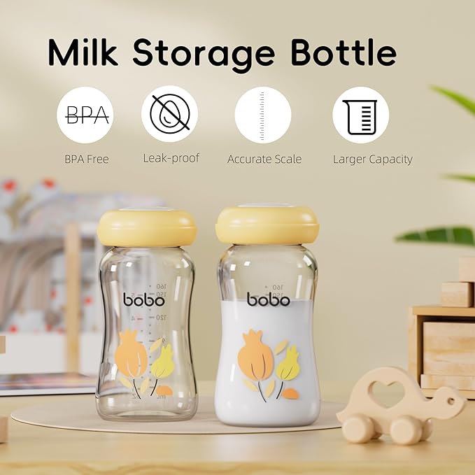 YOHKOH Glass Breast Milk Storage Bottles - 100% Leak-Proof, BPA-Free Breastmilk Storage Containers, Freezer & Dishwasher Safe, Ideal for Nursing Mothers (Multicolor1, 5.4oz (Pack of 4))