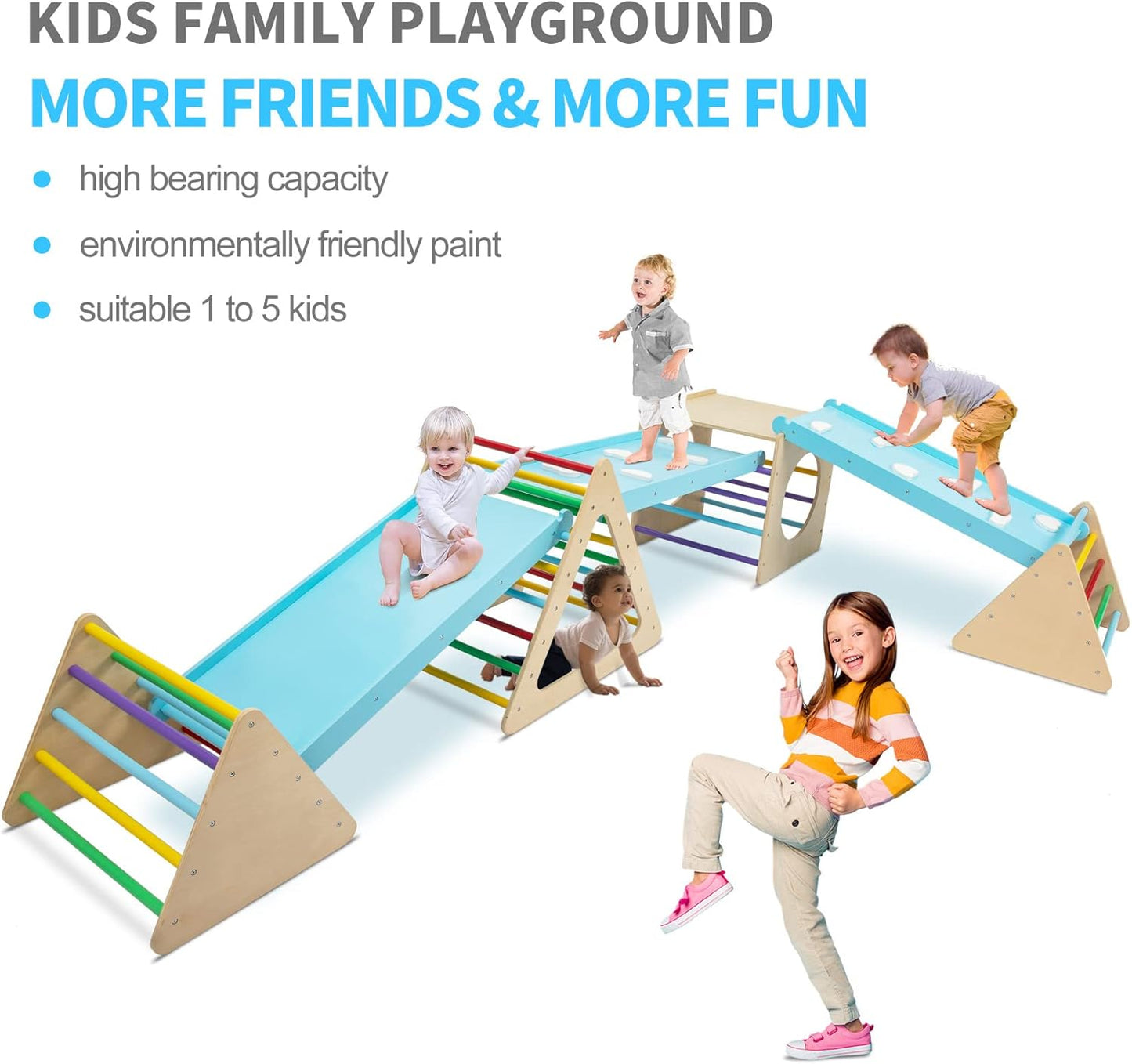 GOME Set of 7 Baby Triangle Climbing Gym Toys Indoor for Toddler Set, 1 Square and 3 Triangle Climber with 3 Ramp for Climbing Sliding and Walking, 7 in 1 Toddler Play Equipment for Indoor Playground