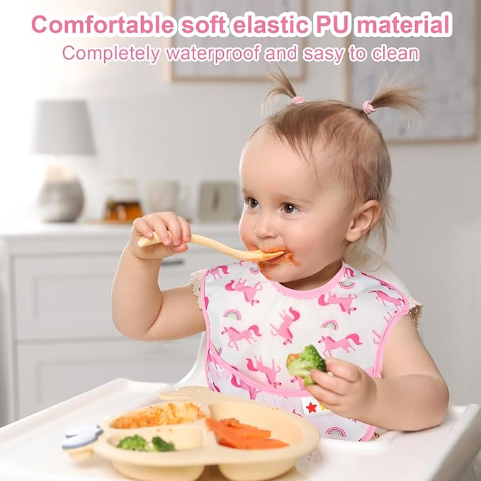 Accmor Baby Bibs, Waterproof Baby Toddler Bibs, Apron Smock Bib for Baby Boys Girls, Essential Must Have for Eating, Feeding