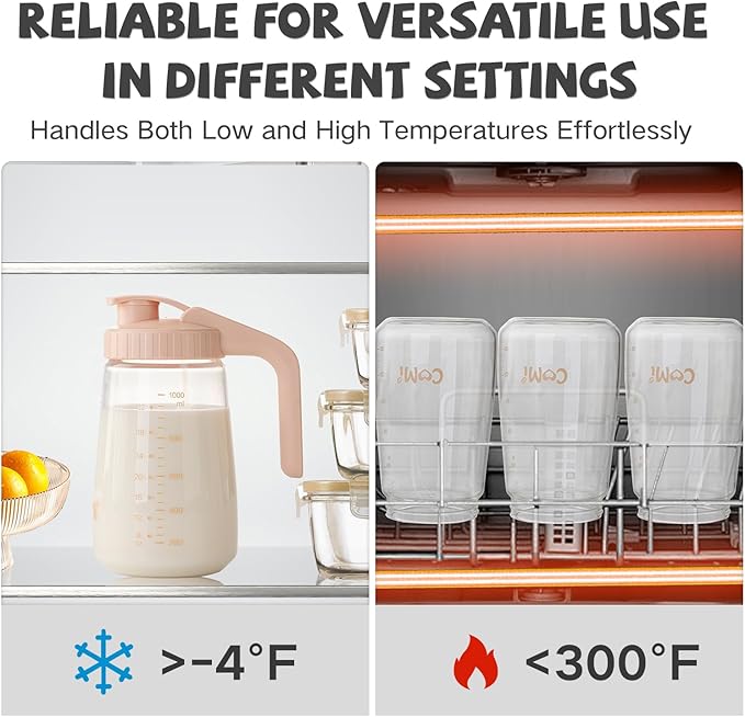 COMI 34oz Breast Milk Pitcher,No Leak Breast Milk Storage Containers for Fridge,Resistant to Heat and Cold,Wide Mouth Breastfeeding Essentials with Sealing Ring,Baby Formula Maker,Pink