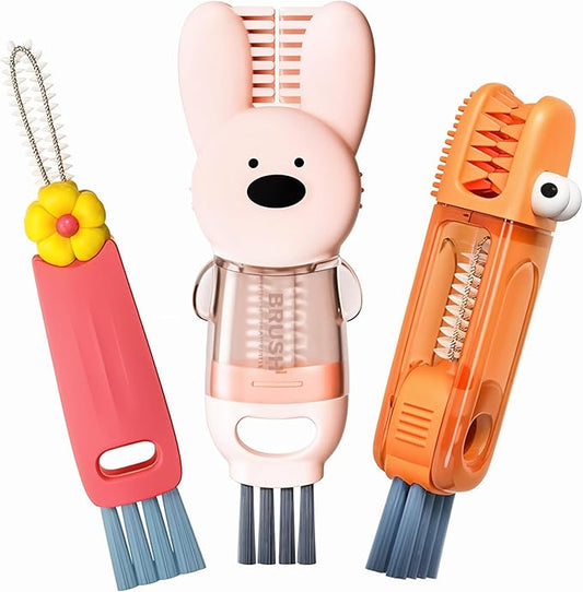 Cup Lid Cleaning Brush, 3 in 1 Cup Cleaner Brush New Multifunctional Lid Cleaner Lid Brush Cleaning Tool Multipurpose Bottle Gap Cleaner Brush Red