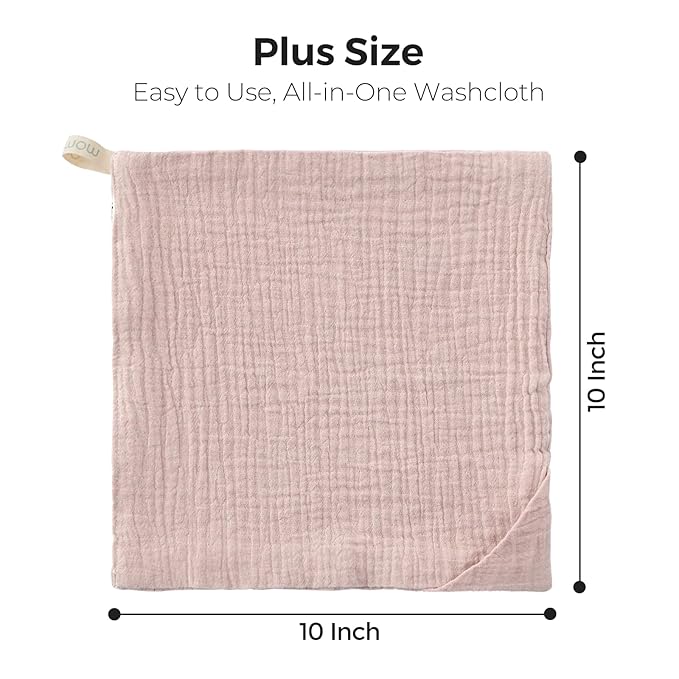 Momcozy Baby Washcloths - 4 Layer Design| Medium Thickness| Soft & Absorbent| Premium Cotton for Newborns' Skin-Great for Bathing, Wiping & on-the-go Use, Shower Gift and Essential(5 Pack, 10x10 inch)