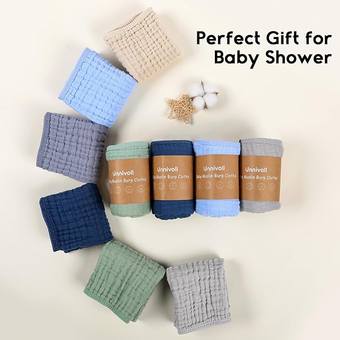 Muslin Burp Cloths for Baby 100% Cotton Burping Cloths for Boys Girls Large 20''X10'' Extra Soft and Absorbent 12 Pack - Multicolor