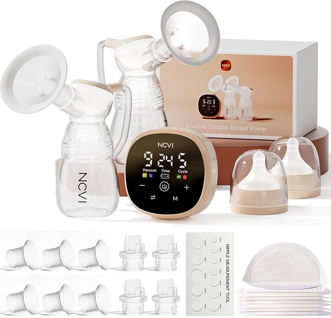 NCVI Electric Breast Pump 8132, VibeRelief Micro-Vibration Massage to Ease Discomfort, Ultra Comfortable Hospital-Grade Suction, Fully Adjustable, Rechargeable Portable Pump for Breastfeeding Moms