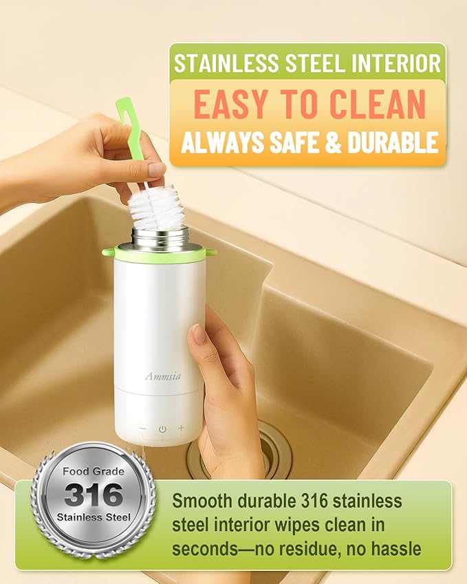 Portable Bottle Warmer for Travel – Fastest Heating & Charging, Fits Global 100-240V, Exclusive Sterilization & Water Quality Test Mode, 17Oz Large Capacity Baby Milk Warmer for Breastmilk & Formula