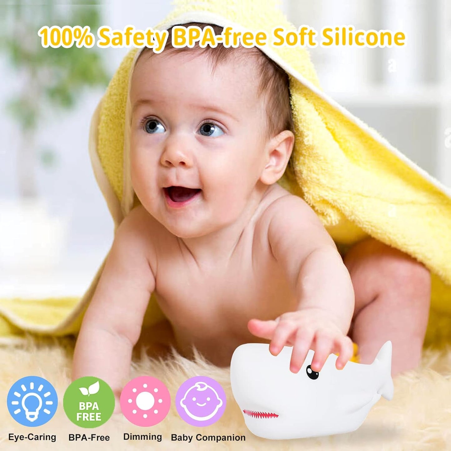 Tremdwoto Night Light for Kids, 7 Colors Shark Night Light Rechargeable Squishy Silicone LED Nightlight Lamp as Birthday Christmas Gifts for Baby Boys Children Toddlers Tween Girls Nursery