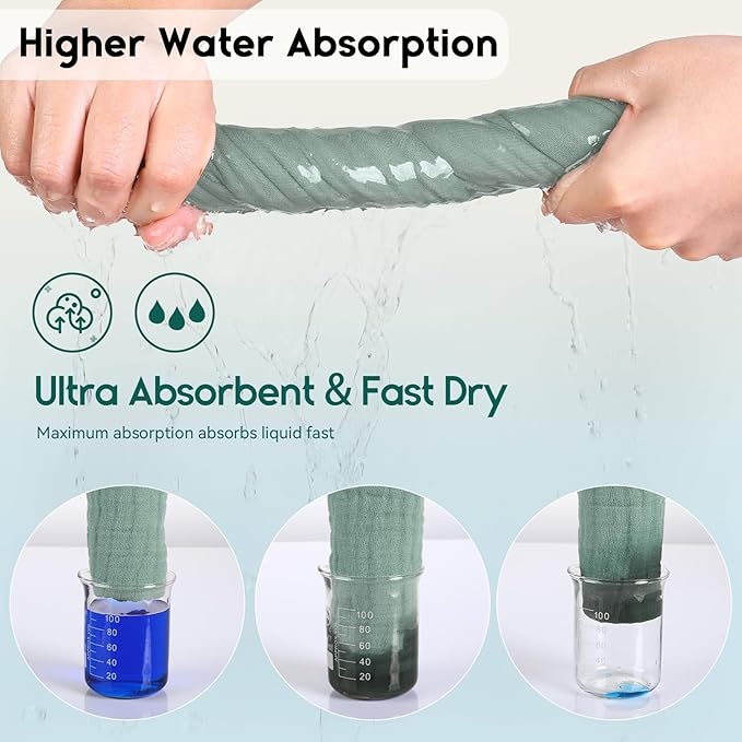 Muslin Baby Washcloths 6 Pack, 100% Cotton Wash Cloths for Babies, Large 12''X12'' Burp Cloths Absorbent and Soft for Newborn Infants Kids Boys Girls - Dark Green