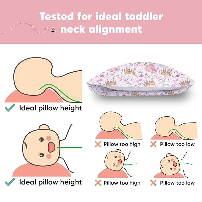 Toddler Pillow with Pillowcase - 13x18 My Little Dreamy Kids Travel Bed Pillows for Sleeping, Organic Cotton Small Pillowcase, Soft & Breathable, Machine Washable,Toddlers 2-5 years old(Dear Princess)