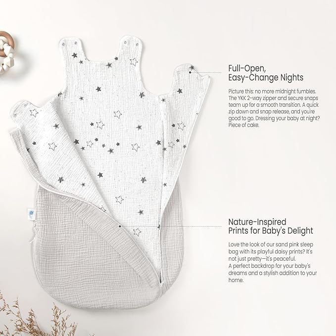 lulumoon Sleep Sack Muslin for Baby: Cotton Wearable Blanket for 15-24 Months - Soft Lightweight Ideal for Nursery Lounge Nighttime Naptime