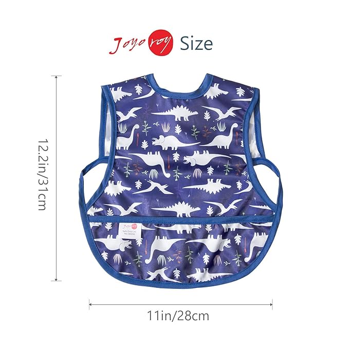 Joyo roy Mess Proof Baby Bibs 6-12 Months Waterproof Toddler Baby Boy Bibs for Eating Machine Washable Sleeveless Smock Bib Travel Reusable Led Weaning Apron for Feeding Bib with Food Catcher