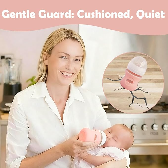 4 Pack Silicone Sleeves for Avent Natural Glass Baby Bottles, Anti Breakage Bottle Holder, Compatible with Philips Avent Glass Natural Baby Bottles (4 Pink, 4 OZ)