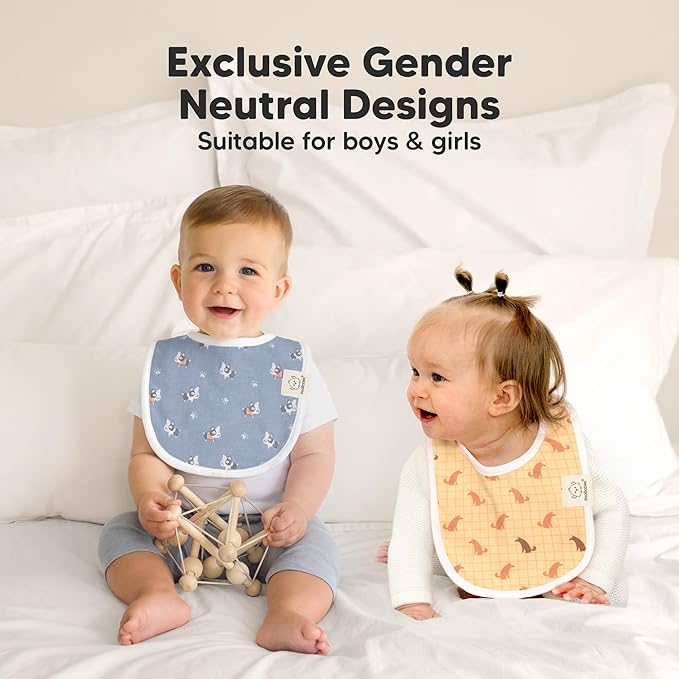 8-Pack Organic Baby Bibs for Boys, Girls - Soft Cotton Drooling and Teething Bibs for Baby Girl & Boy, Extra Absorbent, Easy to Clean & Put On for Toddler, Newborn, Infant 0-24 Months (Toy Land)