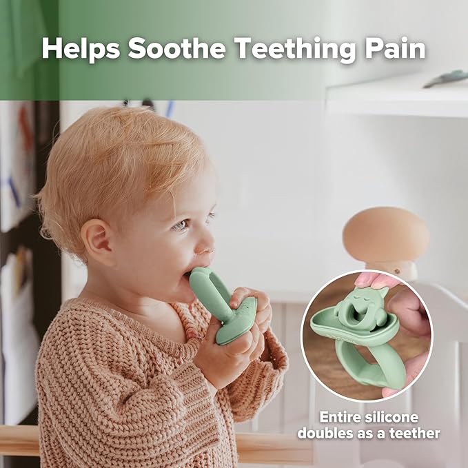 Haakaa Chilly Monster Breastmilk Popsicle Molds, Silicone Popsicle Molds for Baby Teething Relief, BPA Free Frozen Breast Milk Teether Popsicle Maker & Ice Pop Molds for Infant 6m+ (Blush + Pea Green）