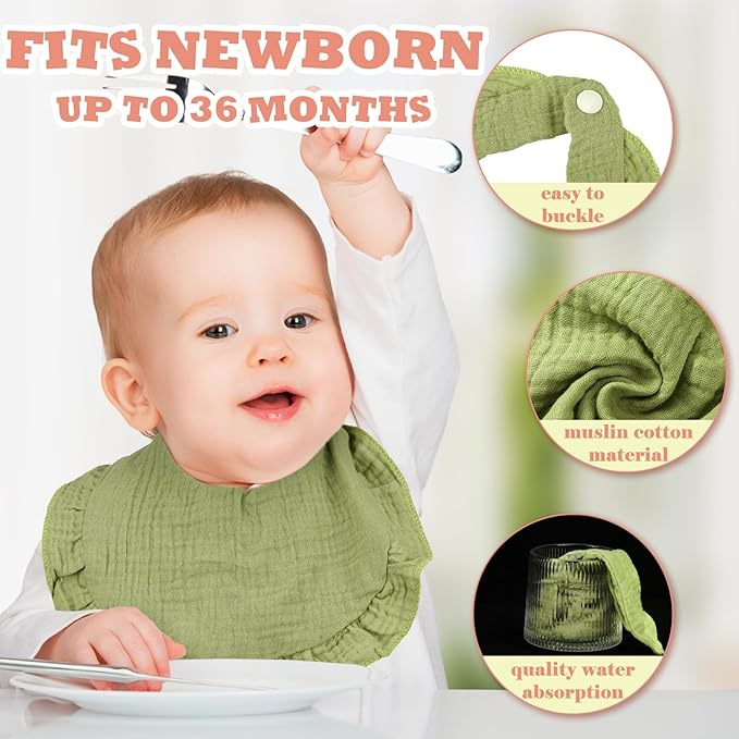 Seematn 10 Pcs Baby Muslin Bibs Drool Bibs Bandana Ruffle Soft Cotton for Newborn Baby Infants Girl Teething Toddlers Boy(Pastel Colors)
