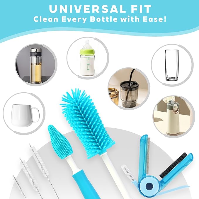 Sosmar 6 Pack Water Bottle Cleaner, Stanley Cup Cleaner Brush Kit with Long Silicone Bottle Brush, 3 Size Straw Cleaner Brush, 4 in 1 Bottle Gap Cleaner Tumbler, Sports Water Bottle